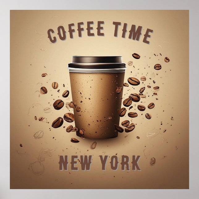 Flytande kaffekopp med kaffebönor poster (Framsidan)