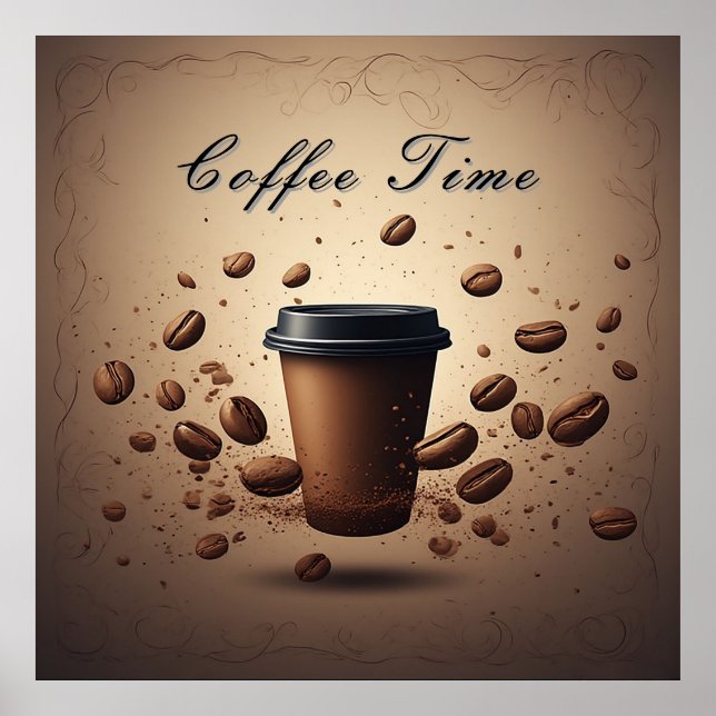 Flytande kaffekopp med kaffebönor poster (Framsidan)