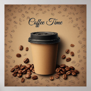 Flytande kaffekopp med kaffebönor poster