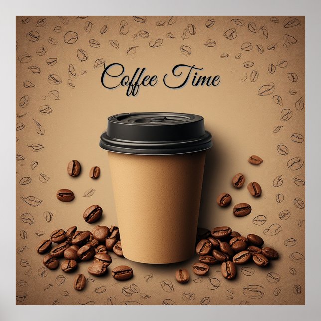 Flytande kaffekopp med kaffebönor poster (Framsidan)