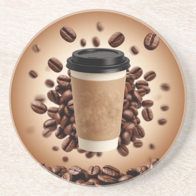 Flytande kaffekopp med kaffebönor underlägg (Framsidan)