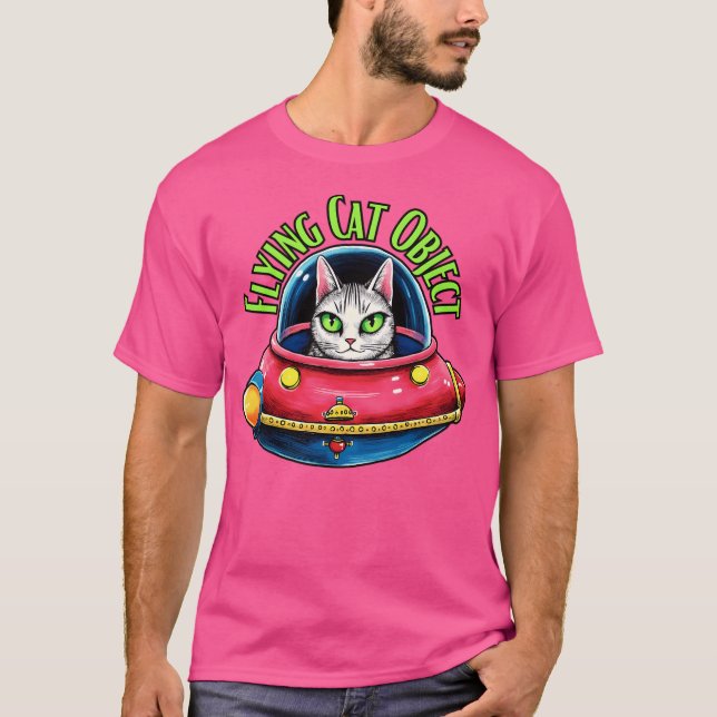 Flytande kattföremål i rymdfarkosten Funny katt Uf T Shirt (Framsida)