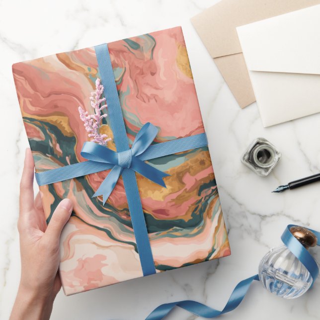 Flytande korallpersika vattenflöde abstrakt mönste presentpapper (Gifting)