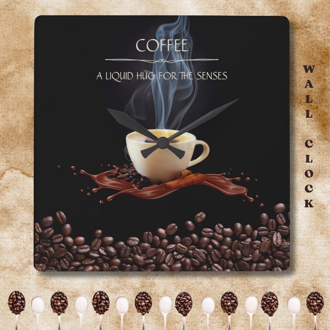 Flytande kram för sinnena Kaffe väggklocka (Liquid Hug for the Senses Coffee Wall Clock)