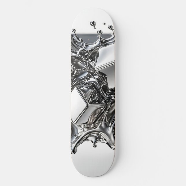 Flytande krom skateboard - Spegel Silver Metall (Framsida)