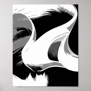 Flytande kurvor i svart, vitt och grått poster