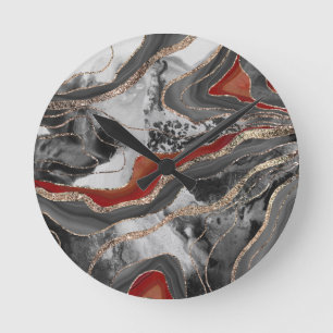 Flytande marble Agate Glitter Glam #13 Faux Glitte Rund Klocka