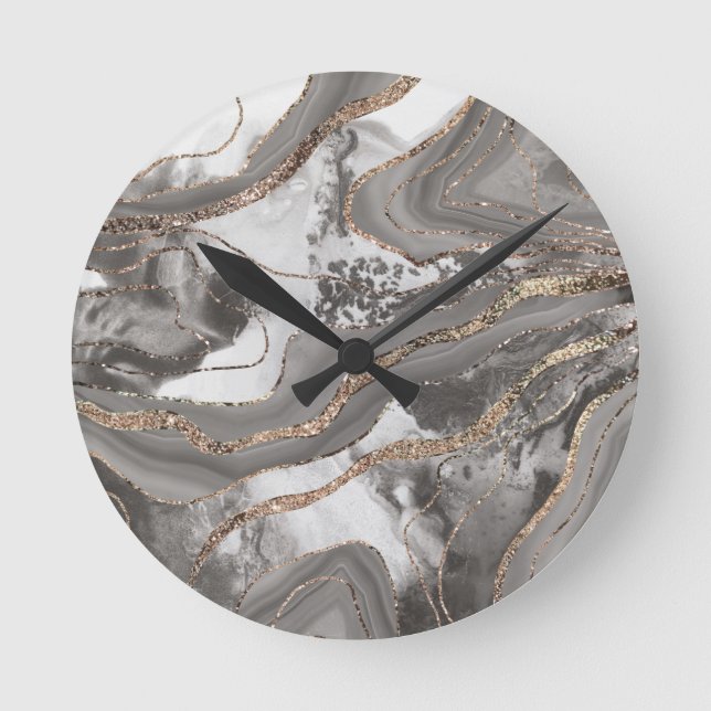 Flytande marble Agate Glitter Glam #4 (Faux Glitte Rund Klocka (Framsida)