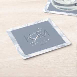 Flytande marble Bröllop Dusty Blue ID888 Underlägg Papper Kvadrat