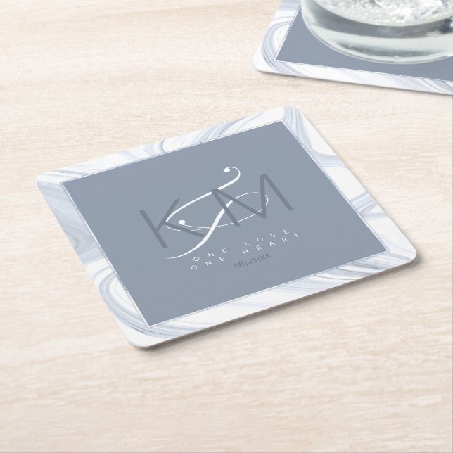 Flytande marble Bröllop Dusty Blue ID888 Underlägg Papper Kvadrat (Vinklad)