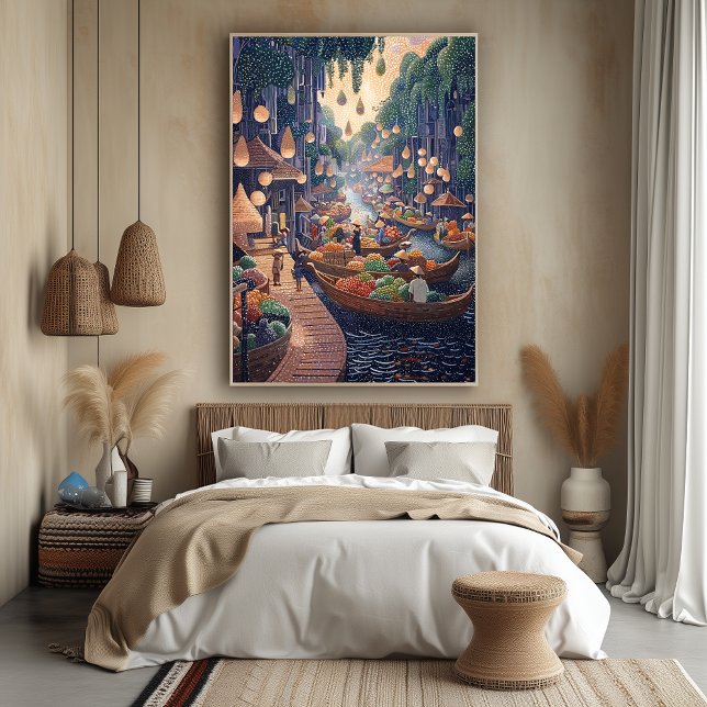 Flytande marknadsscen i pointillistisk stil poster (Skapare uppladdad)