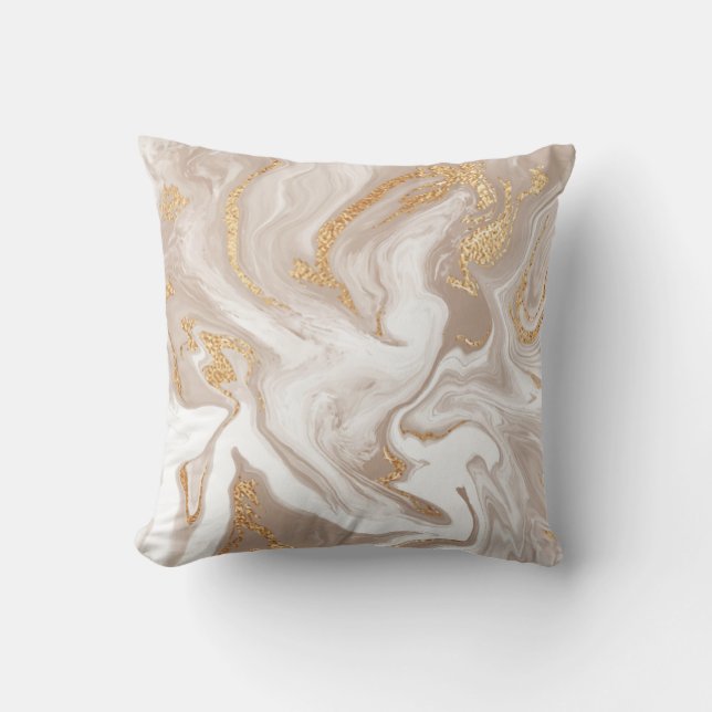 Flytande marmor av elegant beige med gyllene glitt kudde (Framsida)