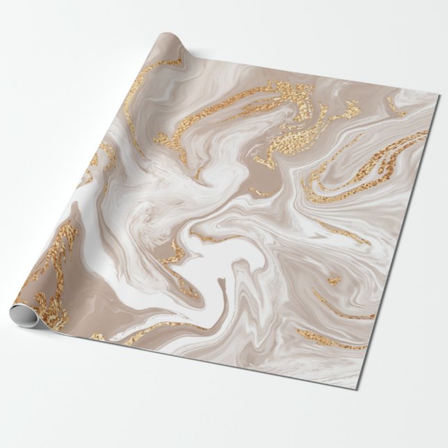 Flytande marmor av elegant beige med gyllene glitt presentpapper (Utrullad)