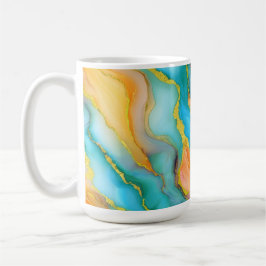 Flytande marmor effekt i teal, orange och guld kaffemugg