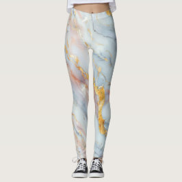 Flytande marmor Mönster med persika, grå och guld Leggings