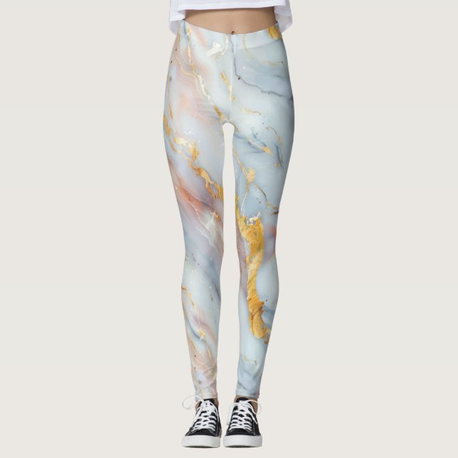 Flytande marmor Mönster med persika, grå och guld Leggings (Framsida)