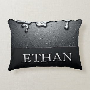 Flytande Metall Ethan Namn Krom Glans Dropp Prydnadskudde