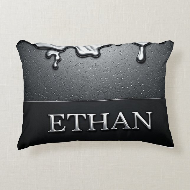 Flytande Metall Ethan Namn Krom Glans Dropp Prydnadskudde (Framsidan)