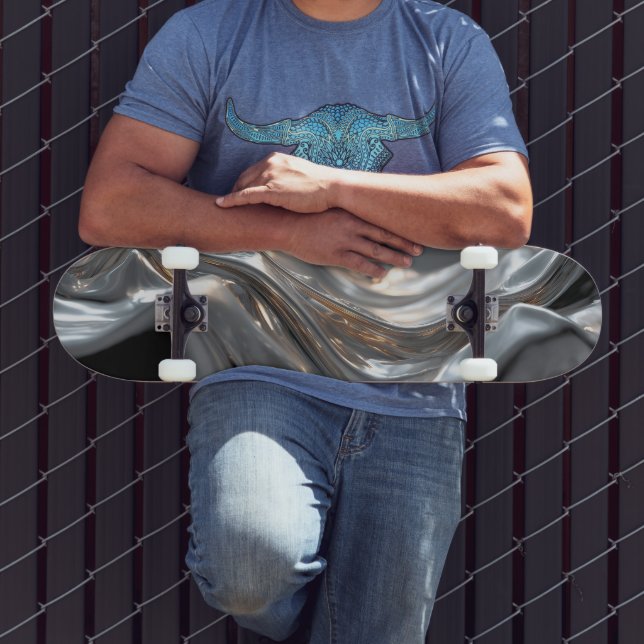Flytande metallisk struktur av Silver och Guld Mini Skateboard Bräda 18,5 Cm (Utomhus 3)