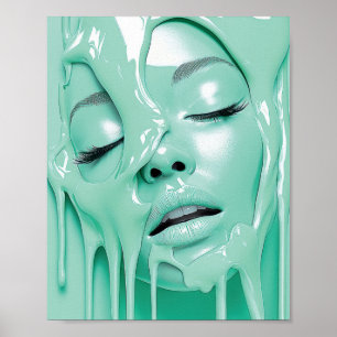 Flytande Mint Drömflicka Abstrakt Konst Poster