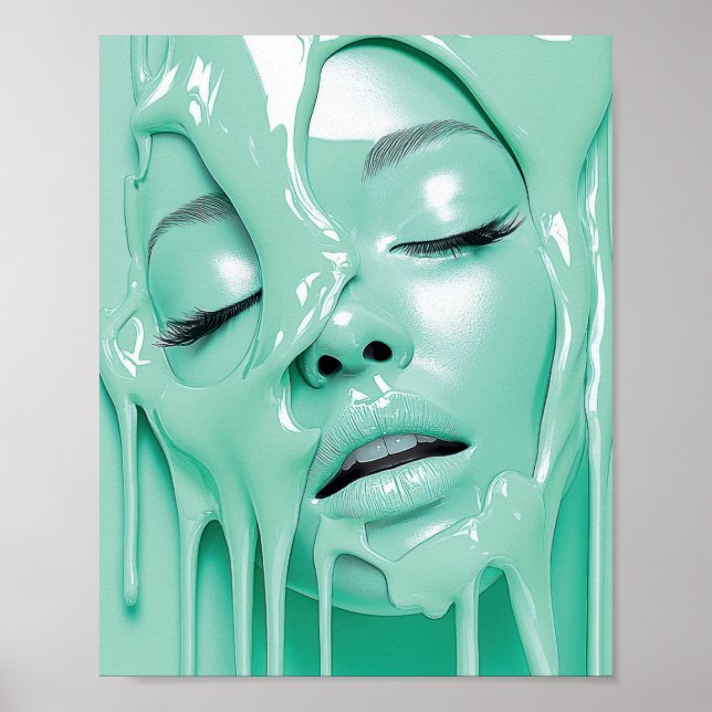 Flytande Mint Drömflicka Abstrakt Konst Poster (Framsidan)