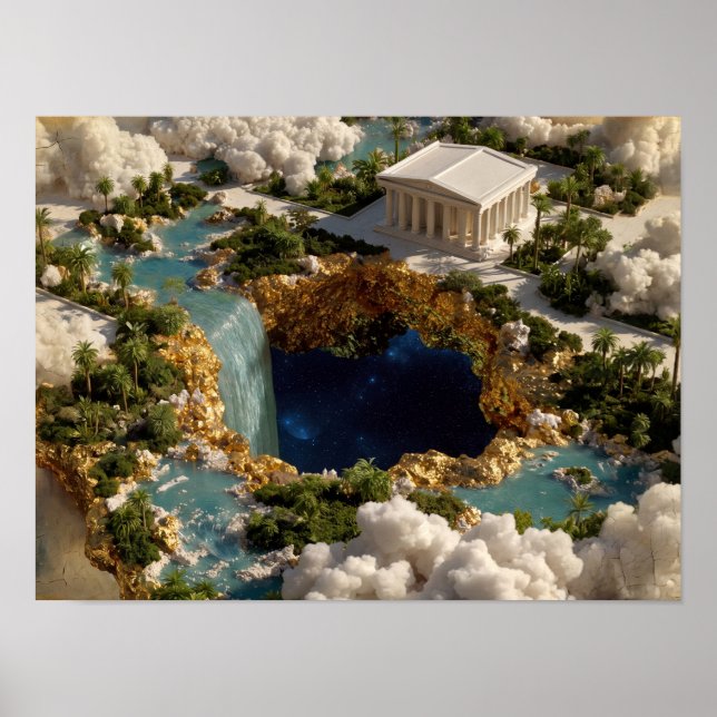 Flytande ö-templet Fantasy Art Poster (Framsidan)