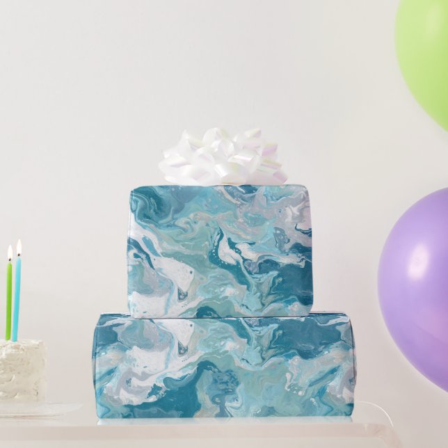 Flytande Ocean Aqua Blå Drift Vit Abstrakt mönster Presentpapper (Festgåvor)