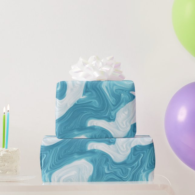 Flytande Ocean Aqua Blå Drift Vit Abstrakt mönster Presentpapper (Festgåvor)