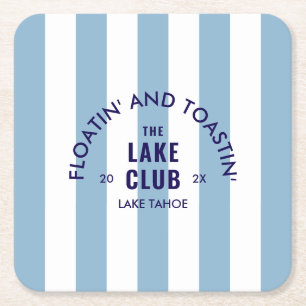 Flytande Och Skålning Lake Club Blå Randig Underlägg Papper Kvadrat