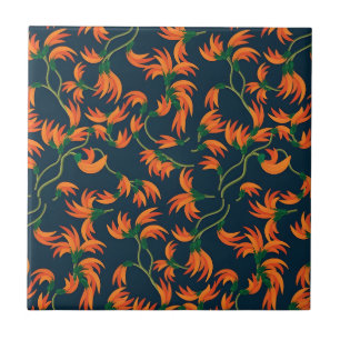 Flytande orange blomster mönster kakelplatta