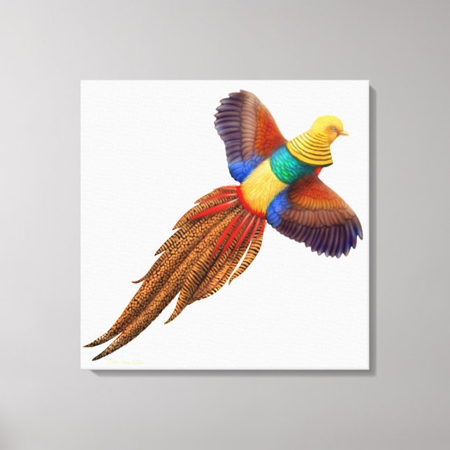Flytande orientaliskt Golden Pheasant Wrapped Canv Canvastryck (Framsida)