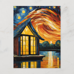 Flytande på floden Van Gogh AI Vykort