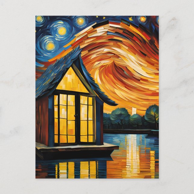Flytande på floden Van Gogh AI Vykort (Framsida)
