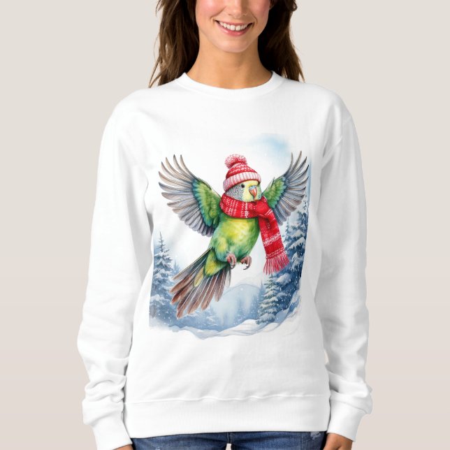 Flytande parakeet i Winter Hat och Scarf T Shirt (Framsida)