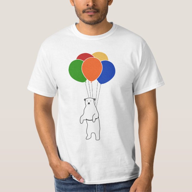 Flytande Polar med födelsedagsballonger Tee Shirt (Framsida)