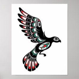 Flytande Red och Black Haida Spirit Bird, vitt Poster
