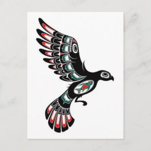 Flytande Red och Black Haida Spirit Bird, vitt Vykort