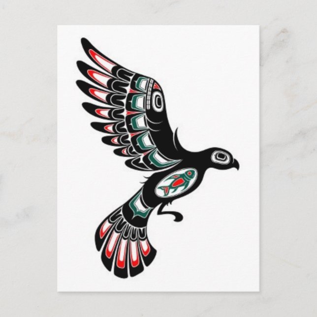 Flytande Red och Black Haida Spirit Bird, vitt Vykort (Framsida)