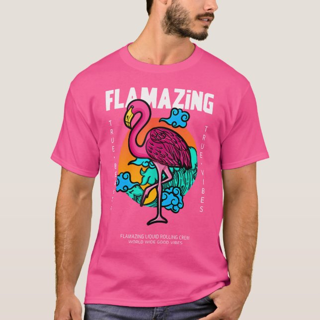 Flytande rom och Bass Flamingo Dnb Music Dj Vätska T Shirt (Framsida)