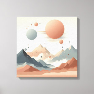 Flytande Surrealistiska Berg med Lysande Solära Kl Canvastryck