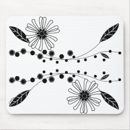 Flytande svart och vit blomsterdesign musmatta