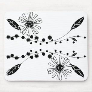 Flytande svart och vit blomsterdesign musmatta
