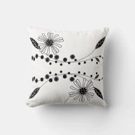 Flytande svart-vit blomdesign kudde