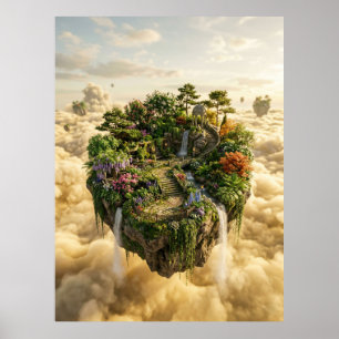 Flytande trädgårdsö fantasykonst poster