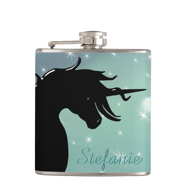 Flytande Unicorn Silhouette (grumlig grönt med stj Fickplunta (Framsidan)