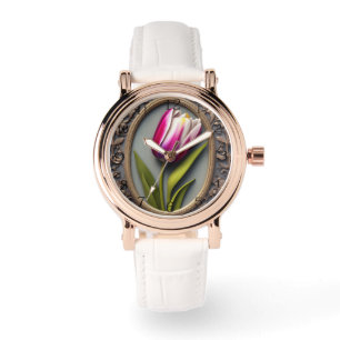 Flytande utrustning: Rosa Tulip i Art nouveau Desi Armbandsur