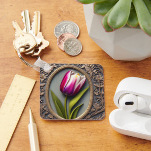 Flytande utrustning: Rosa Tulip i Art nouveau Desi Nyckelring