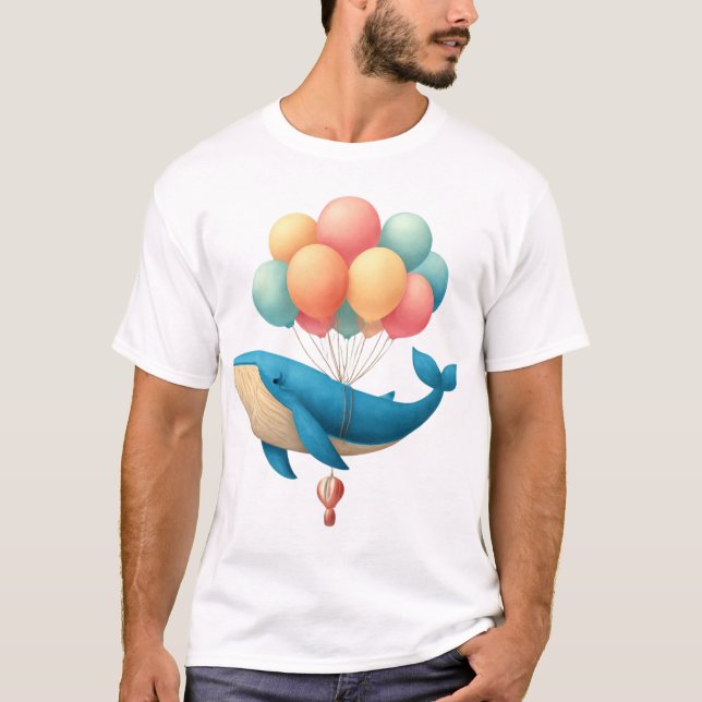 Flytande val med pastellballongkonst t shirt (Framsida)