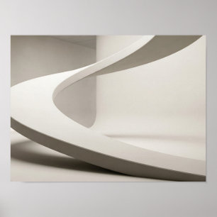 Flytande vit skulptural kurva minimalistisk väggko poster