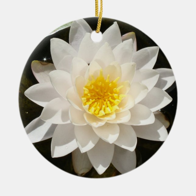 Flytande vit vattenlilja Lotus  Julgransprydnad Keramik (Framsidan)